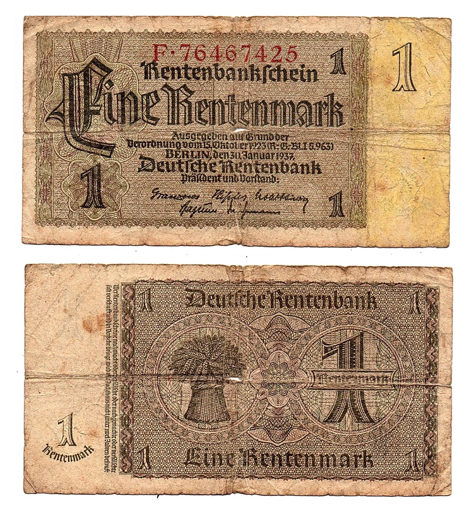 Germany #173b(3)/G  1 Rentenmark